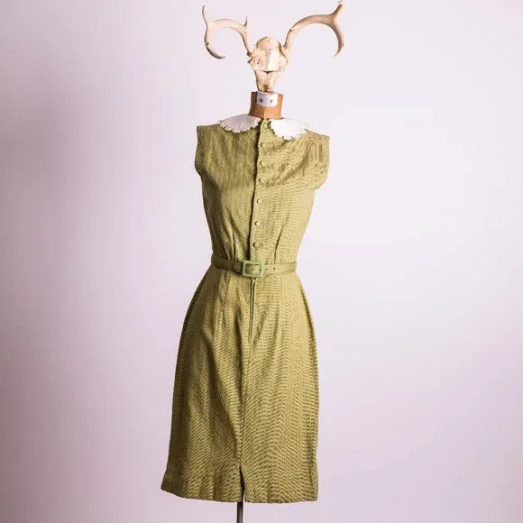 Lang Bonwit Teller | Dresses | 95s Petite Olive Green Sleeveless Dress |  Poshmark